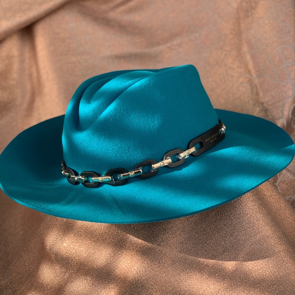 Henri Bendel Blue chain Fedora hat